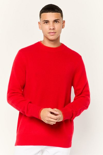 Esprit Men Ribbed Collar Chevron Pattern Sweater, Red