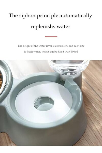 Generic 2 In 1 Pet Bowl Set, Removable Stainless Steel Bowl With Automatic Water Dispenser, Double Bowl