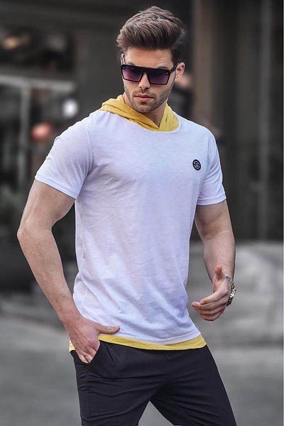 Madmext Λευκό Basic Ανδρικό T-Shirt με κουκούλα 4544
