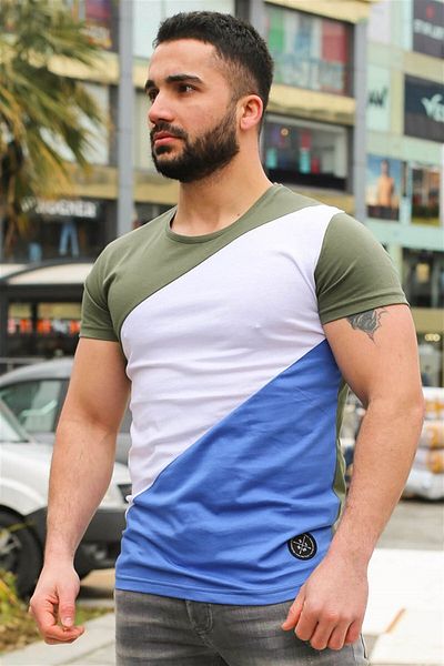 Madmext Color Blocked Khaki T-shirt 3018