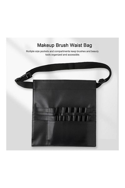 Generic Multi Pockets Make-Up Tool Waist Pouch with Adjustable Belt Black