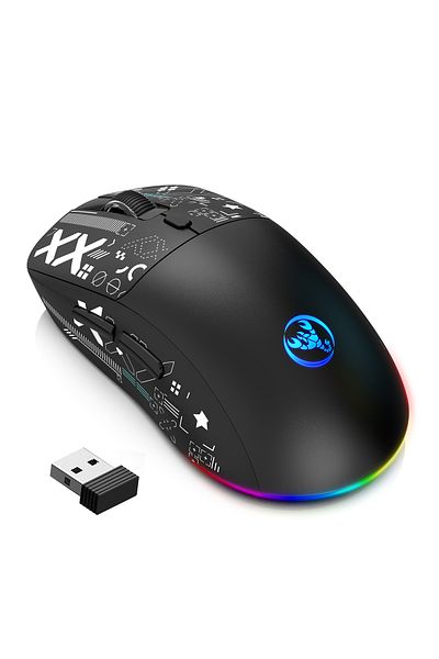 HXSJ Wired+2.4 G Wireless+BT5.3 Gaming Mouse, 1200/1600/2400/3600 DPI Adjustable Silent Mouse Black