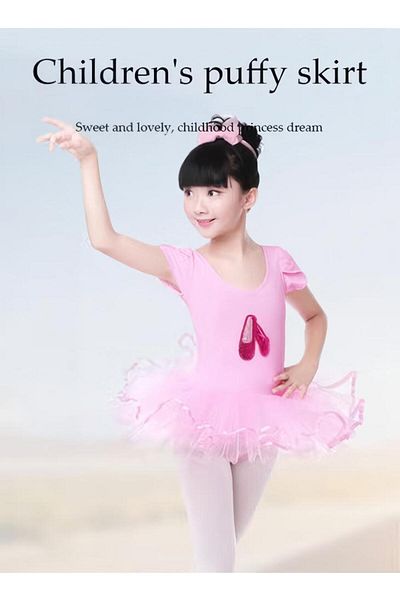 Generic Girls Ballet Short Sleeve Dresses with Ballerina Tutu Outfit Cotton Dress Ballet Skirt Dresses Dance