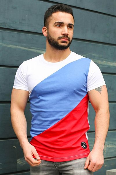 Madmext Colour Blocked White T-shirt 3018