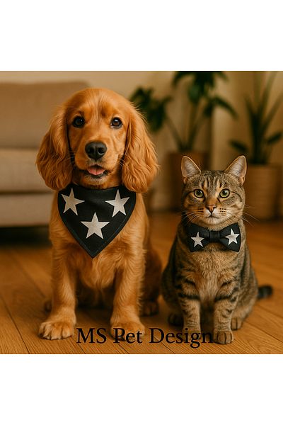 MS Pet Design Adjustable Cat Dog Bandana Bow Tie Set