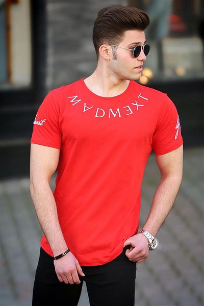 Madmext Red Embroidered Men's T-Shirt 4512