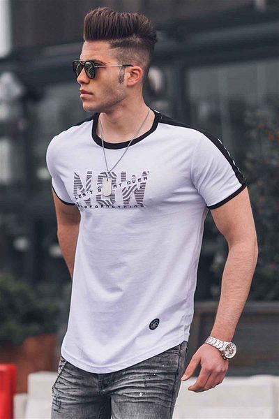 Madmext Embroidered White Men's T-Shirt 4564