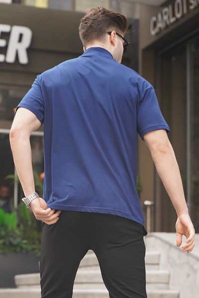 Madmext Ανδρικό μπλουζάκι Navy Blue με γιακά φερμουάρ 5858