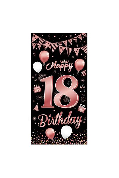 Armbracen Birthday Banner, 18 Years, Black/white/pink, 90 X 185 Cm