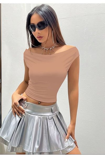 Lucky Line CINDY Γυναικείο μπλουζάκι με λαιμόκοψη βισκόζης μονόχρωμο Crop Top