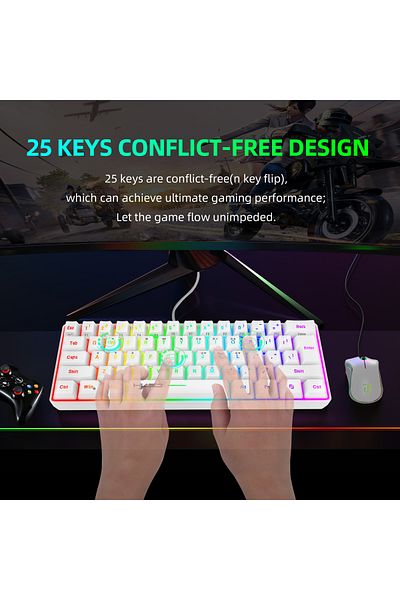 HXSJ مجموعة لوحة مفاتيح الألعاب السلكية V700 ذات 61 مفتاحًا RGB وماوس الألعاب السلكي J900 USB