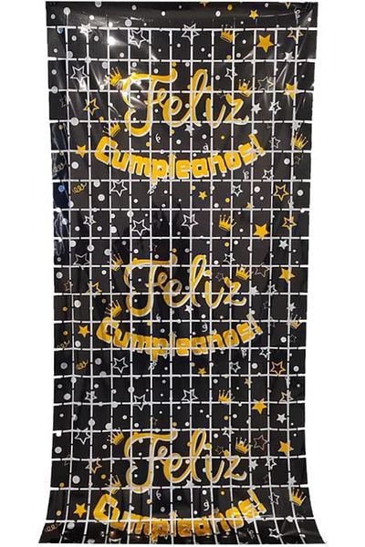 HEREER birthday photo backdrop, textile, black/gold, 100 x 200 cm