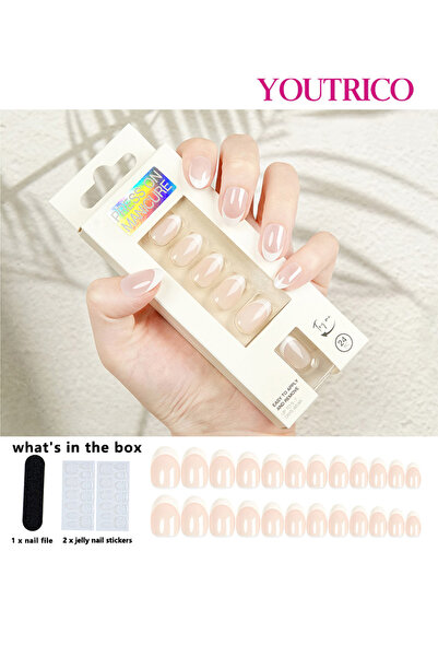 Youtrico 24 أظافر صناعية، حافة بيضاء فرنسية للسيدات، أظافر لوزية