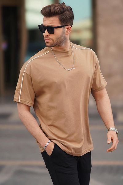 Madmext T-Shirt Camel Oversize Crew Neck 7009