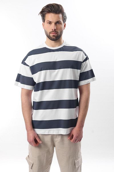 Madmext Μπλουζάκι με κοντό μανίκι 7030 Model Indigo Oversize