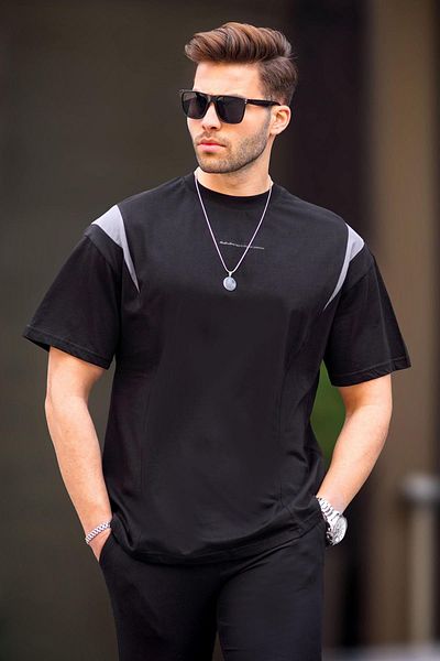 Madmext Μαύρο μπλουζάκι Oversize Crew Neck 7003