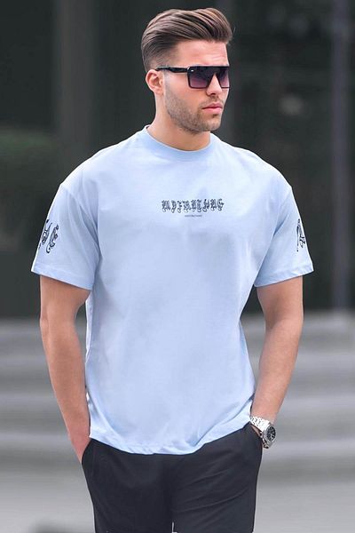Madmext Tricou albastru cu gât crew pentru bărbați 6112