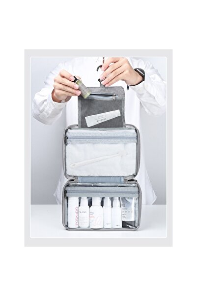 Flippy Travel Cosmetic Bag, Textile, Waterproof, Gray, 12.5 x 9 x 22 cm