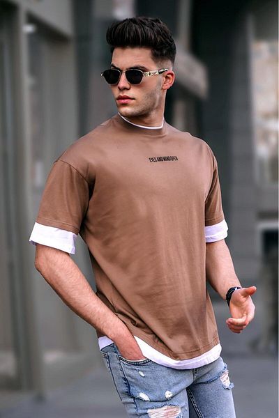 Madmext Ανδρικό Μπλουζάκι Καφέ Basic Oversize 5802