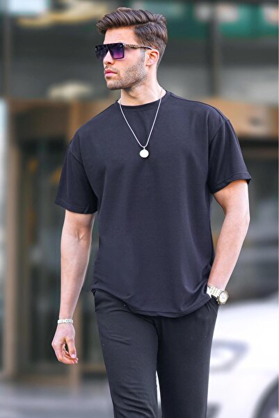 Madmext Tricou negru Basic Oversize pentru bărbați 7010