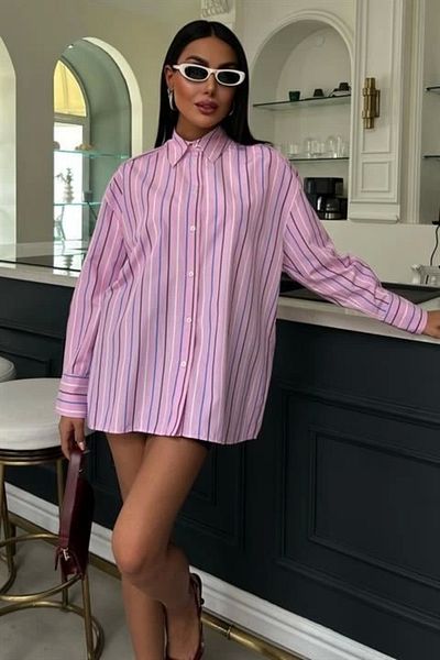 Butik Striped Pink Poplin Shirt 3451