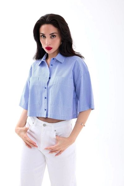 Butik 4873 Shirt-Blue with White Stripes