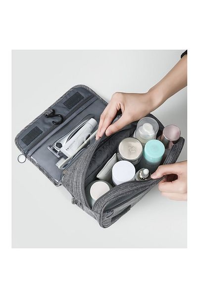 OEMN Geanta Cosmetice Compartimentata si Impermeabila Pentru Voiaj, Material Textil, 47x28x20 cm, Gri