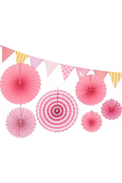 Hmycl Banner set with 6 party decorations Hmycl, paper, pink