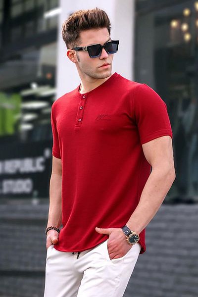 Madmext Ανδρικό μπλουζάκι Claret Red Buttoned Knitwear