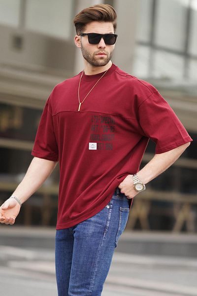 Madmext Ανδρικό μπλουζάκι Claret Red Oversize εμπριμέ 6193
