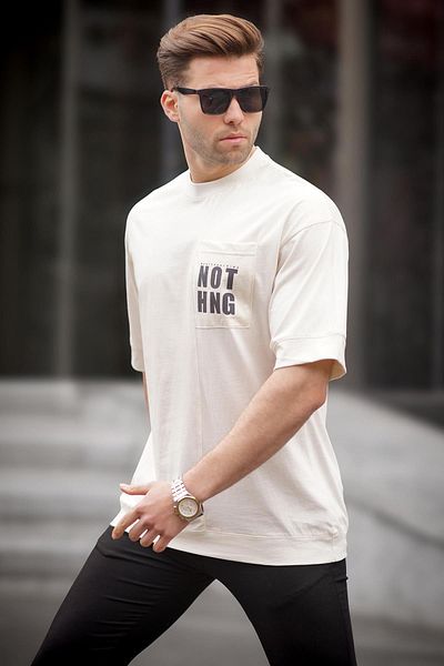 Madmext T-shirt oversize w kolorze ecru z kieszeniami 7008