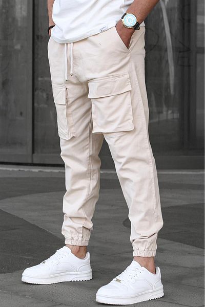 Madmext Ανδρικό τζόγκερ παντελόνι μπεζ Cargo Pocket 6812
