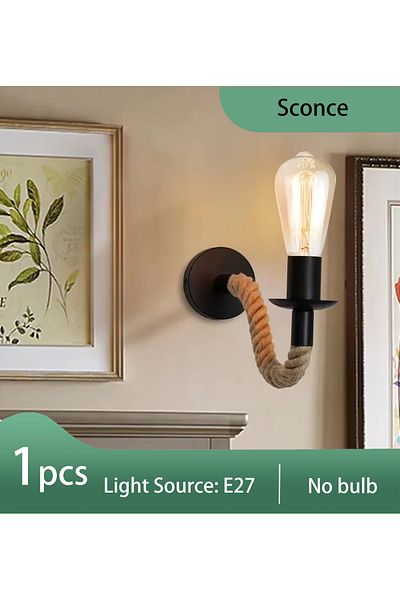 JOYINLED Hot Sale E27 Edison Bulb Iron Wall Lamp Hemp Rope Industrial Wall Light Home Decor No Bulb