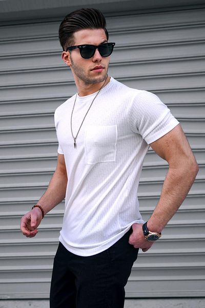 Madmext Λευκό Βασικό Πλεκτό T-Shirt