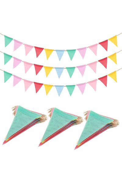 jijAcraft Set Of 3 Party Garlands, Cotton, Multicolor, 4 M