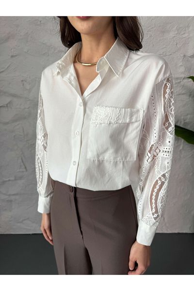 Elif Özbey Butik White Lace Detailed Shirt