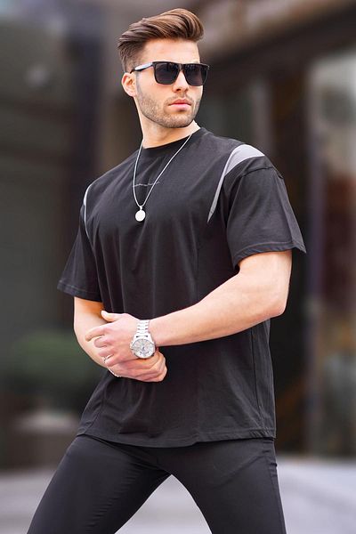 Madmext Μαύρο μπλουζάκι Oversize Crew Neck 7003