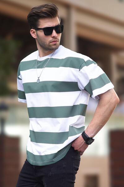 Madmext Oversize Khaki T-Shirt - Color Block, Crew Neck, Short Sleeve 7030