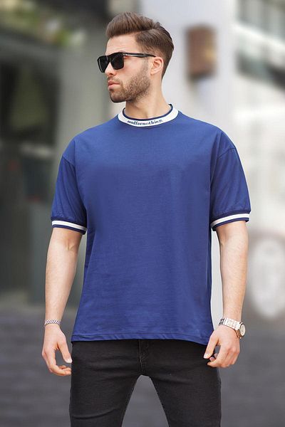 Madmext Μπλουζάκι με ριγέ γιακά ποδηλάτου Navy Blue 7022