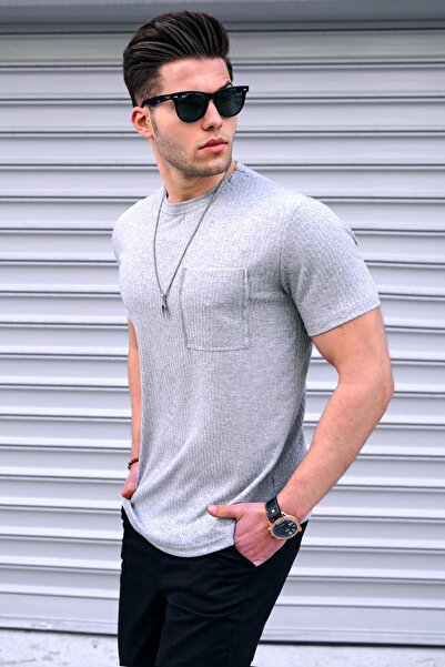 Madmext Γκρι βασικό πλεκτό μπλουζάκι