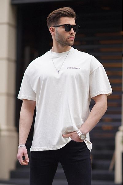 Madmext Ecrufarbenes, bedrucktes Herren-T-Shirt in Übergröße 6192
