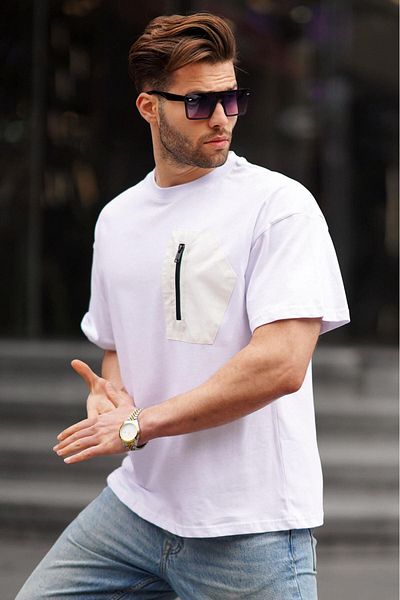 Madmext Tricou Ecru pentru bărbați cu buzunar 6183