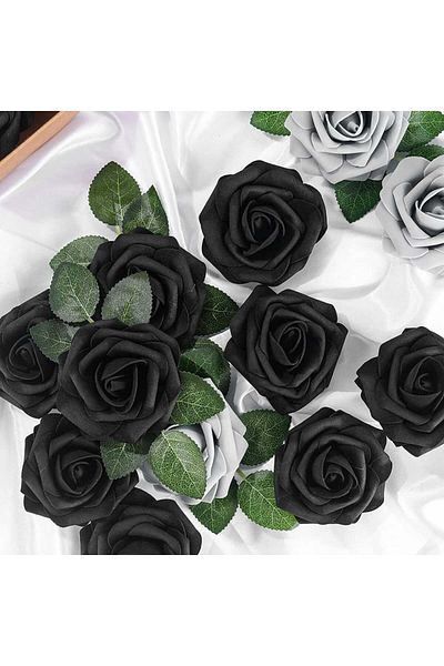 Asyouwish Set de 25 flori artificiale, spumă, negru/verde, 8 x 26 cm