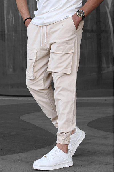 Madmext Ανδρικό τζόγκερ παντελόνι μπεζ Cargo Pocket 6812