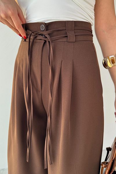 Cappmoda PNT-07414 Καφέ Σχοινί Λουράκι Μοντέλο Σχέδιο Casual Παντελόνι
