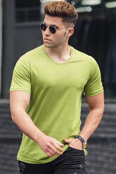 Madmext Μπλουζάκι Basic V-Neck Petrol Green 5281