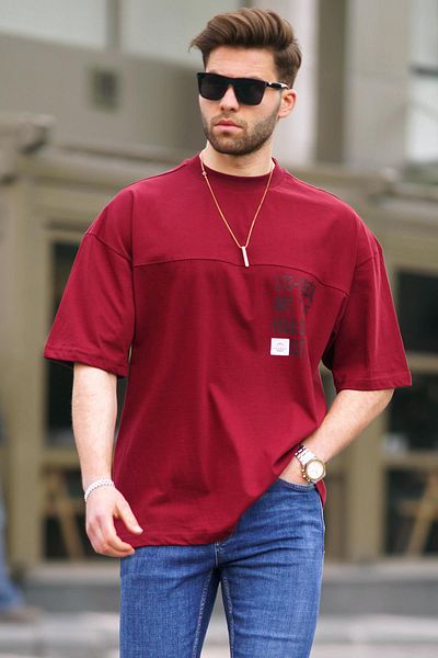 Madmext Ανδρικό μπλουζάκι Claret Red Oversize εμπριμέ 6193