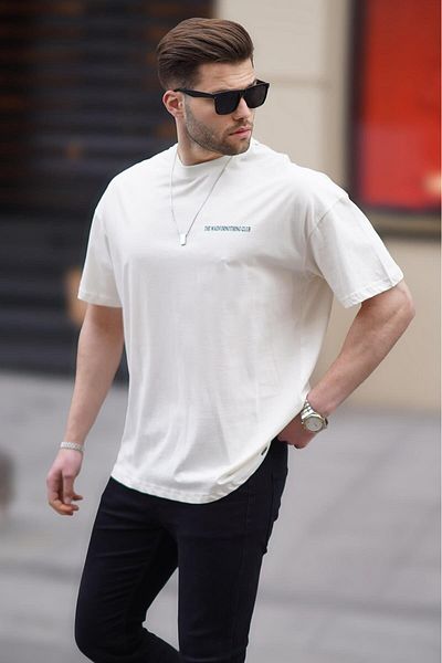 Madmext Ecrufarbenes, bedrucktes Herren-T-Shirt in Übergröße 6192