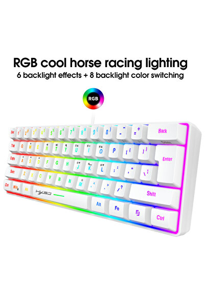 HXSJ مجموعة لوحة مفاتيح الألعاب السلكية V700 ذات 61 مفتاحًا RGB وماوس الألعاب السلكي J900 USB