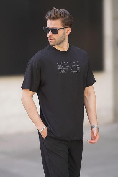Madmext Ανδρικό Μαύρο T-Shirt - Overfit Crew Neck, στάμπα στην πλάτη, κοντό μανίκι 7037
